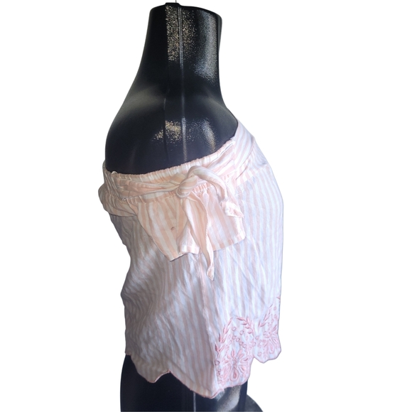 Guess Pink and White Striped Off-Shoulder Top S - Picture 3 of 5